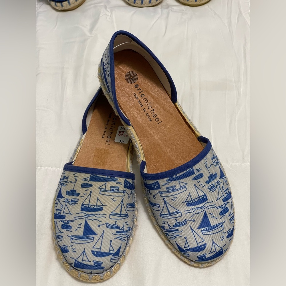 Eric Michael Francine flats d’Orsay cut blue sailboat size 38 NWT